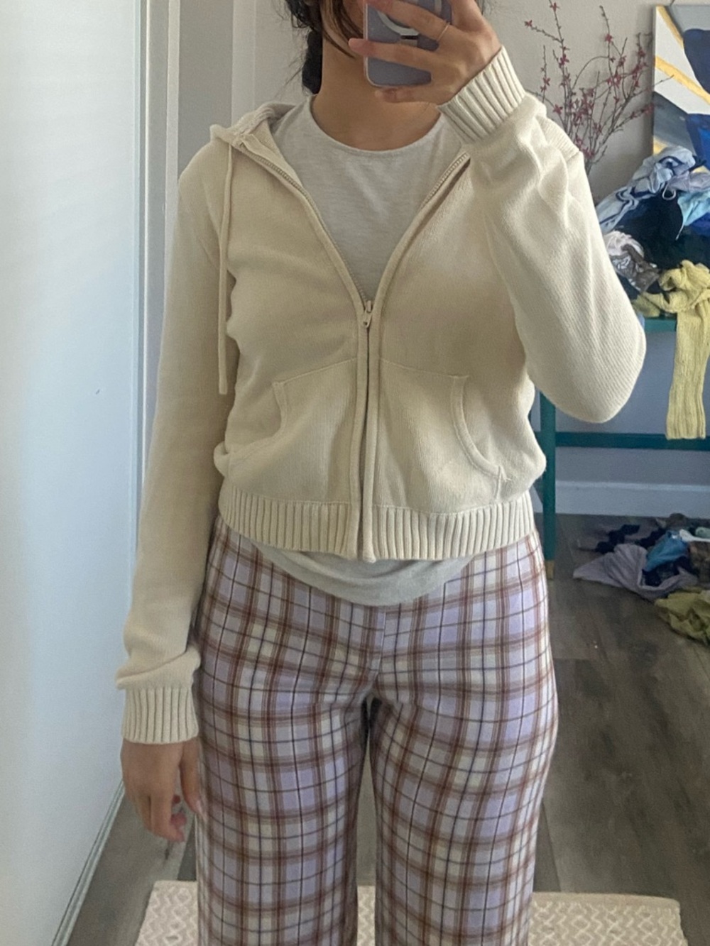 Brandy Melville Cream Zip Hoodie Sweater